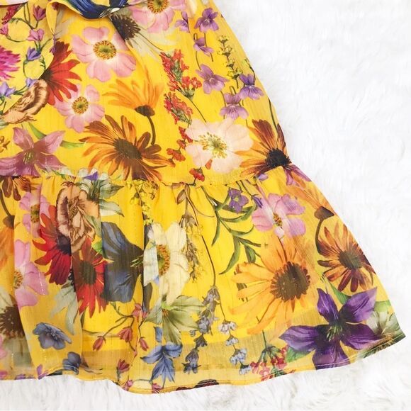 BETSEY & ADAM Yellow Floral Faux Wrap Mini Dress Long Sleeve Cocktail Size 4 New - Picture 10 of 14